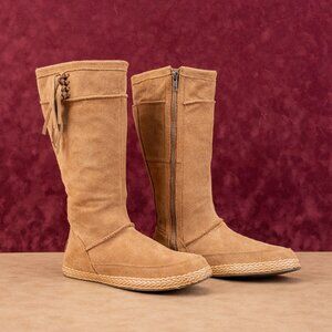 UGG Women Emerie Tan Suede Flat Zip Round Toe Tassle Fashion Knee Boots sz 8